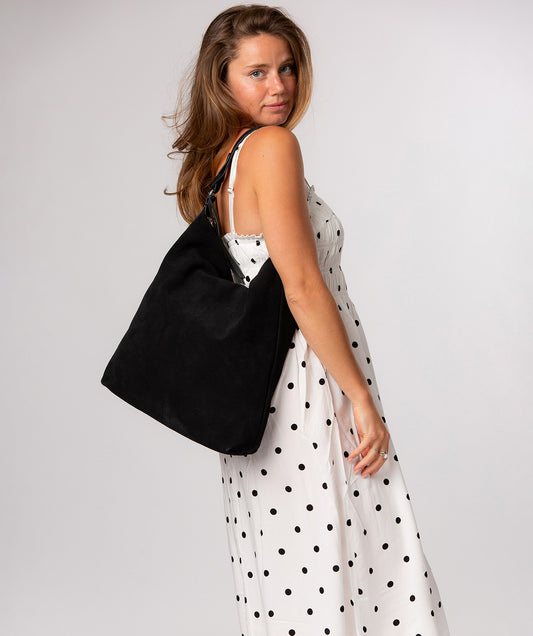 'Harmony' Black Suede Leather Tote Bag