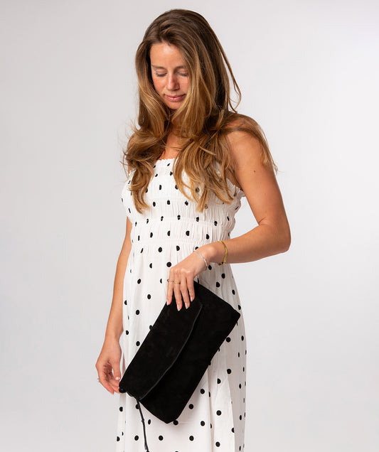 'Perla' Black Suede Clutch Bag