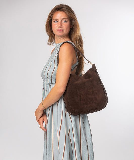 'Bonnie' Cocoa Suede & Leather Shoulder Bag