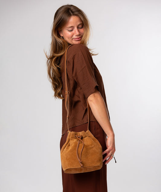 'Emerson' Tan Suede & Leather Shoulder Bag