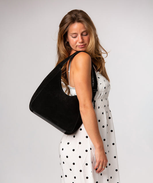 'Eloise' Black Suede & Leather Handbag