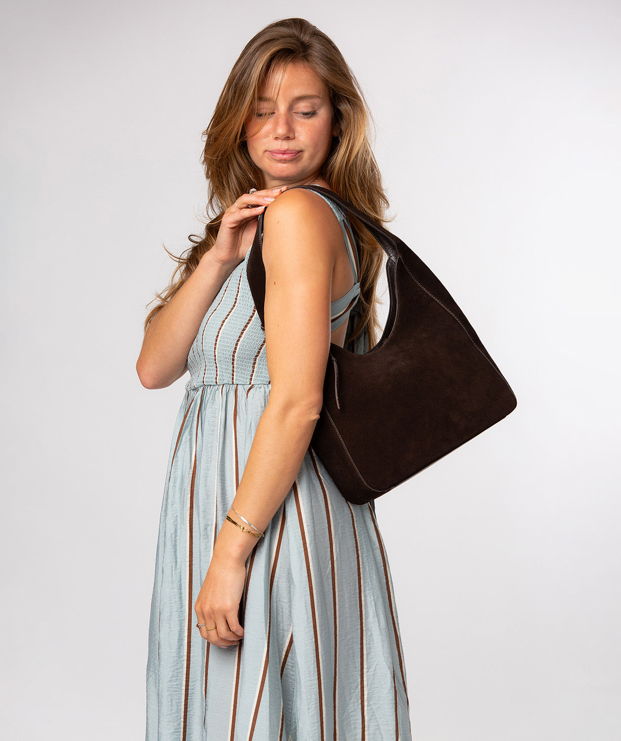 'Eloise' Cocoa Suede & Leather Handbag