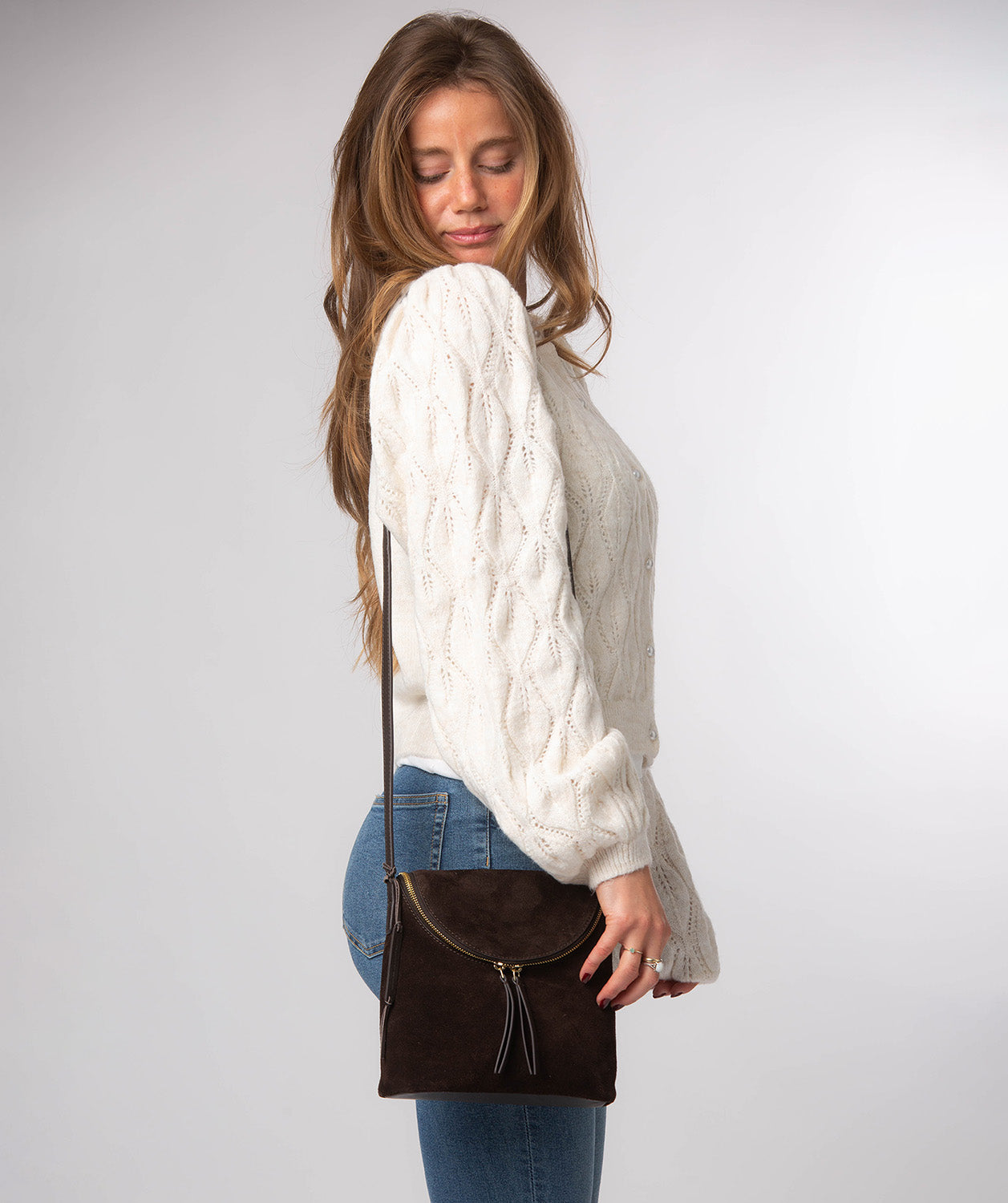 'Luisana' Cocoa Suede Cross Body Bag