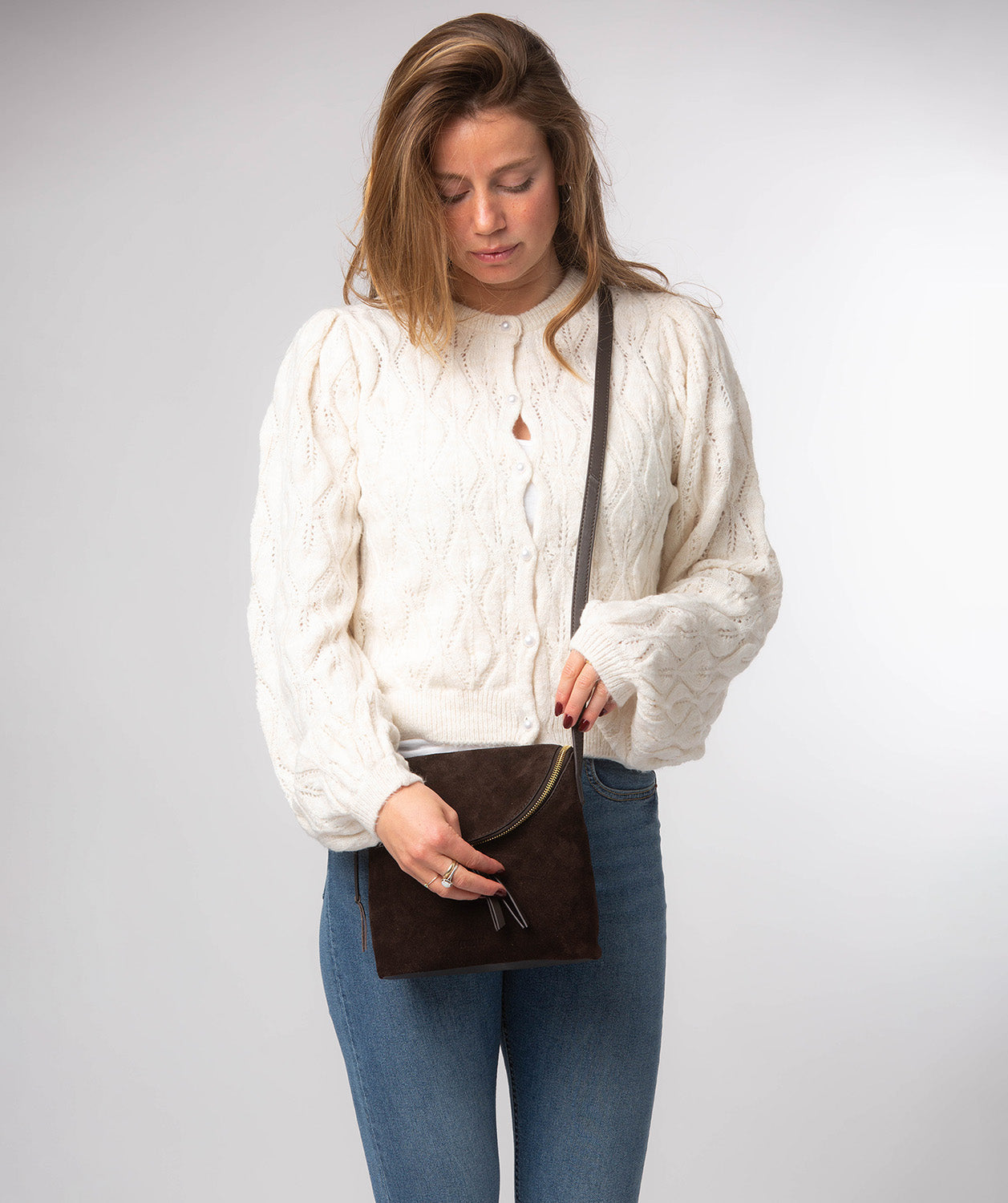 'Luisana' Cocoa Suede Cross Body Bag