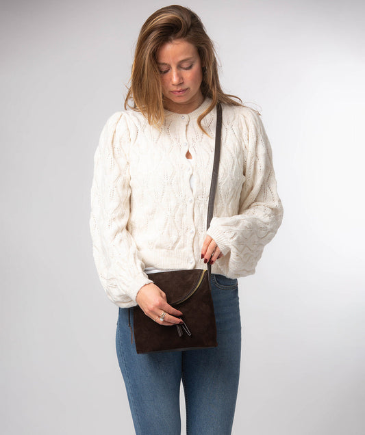 'Luisana' Cocoa Suede Cross Body Bag