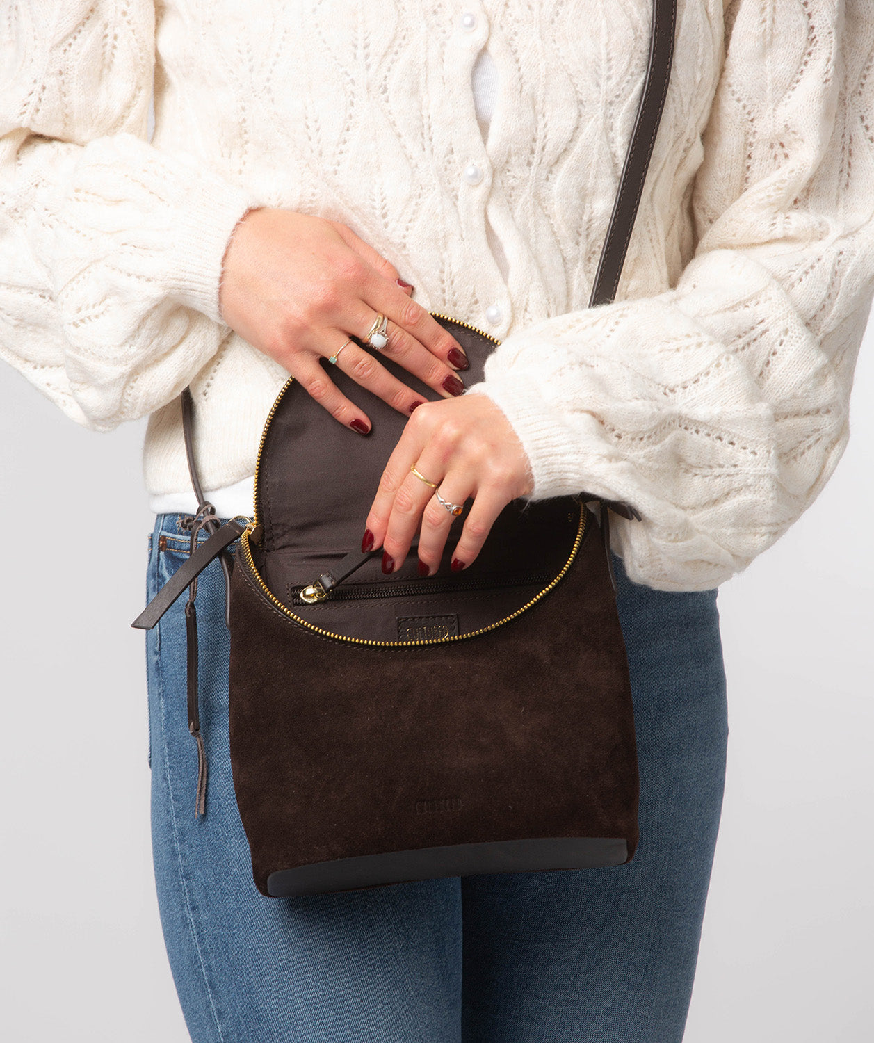 'Luisana' Cocoa Suede Cross Body Bag