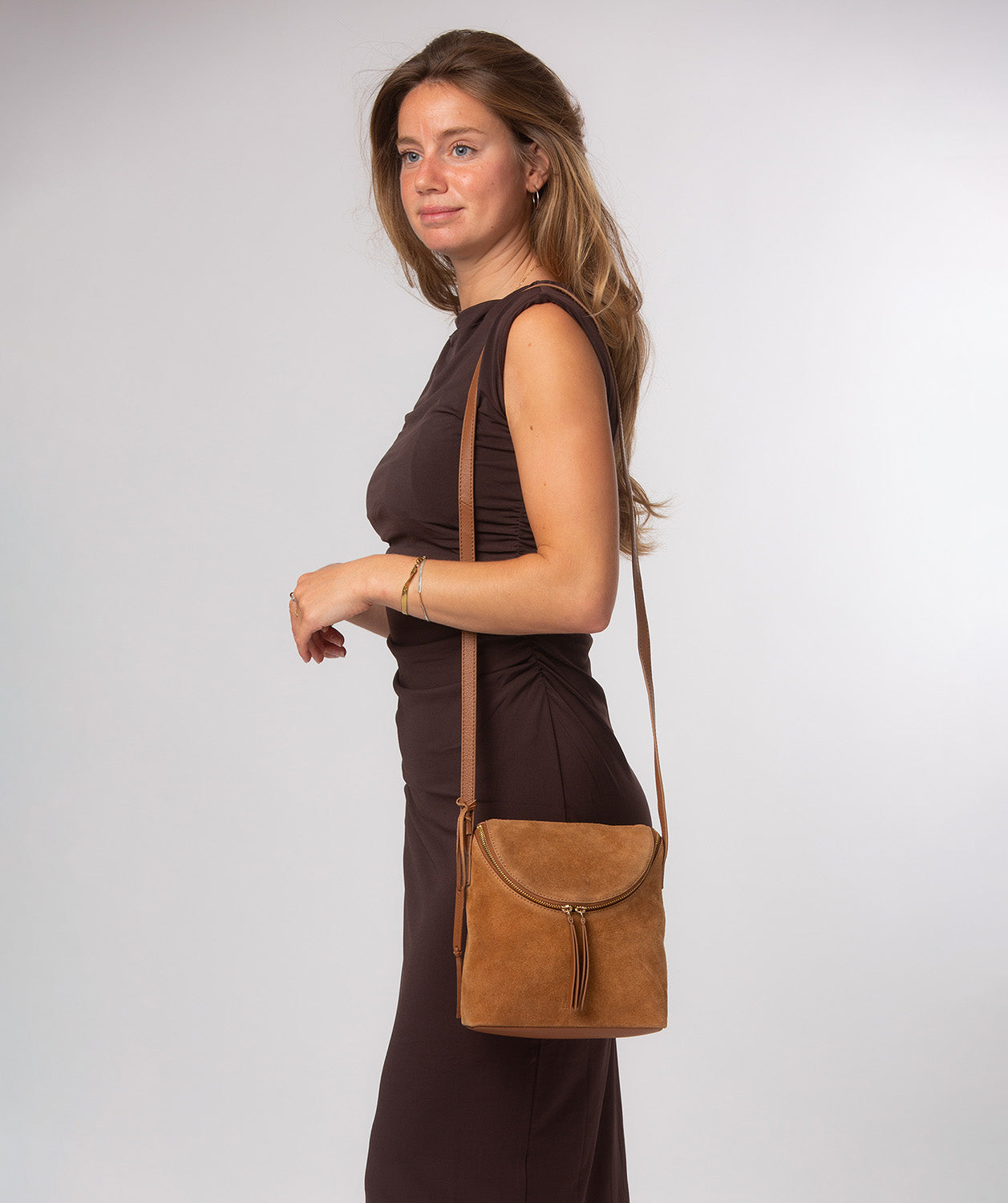 'Luisana' Tan Suede Cross Body Bag