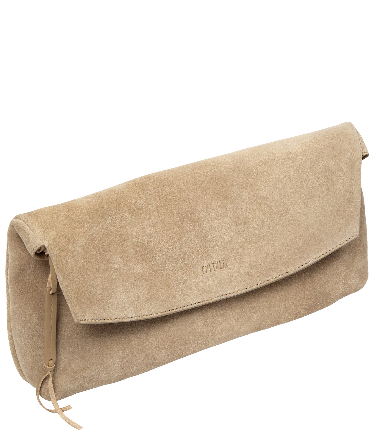 'Perla' Beige Suede Clutch Bag