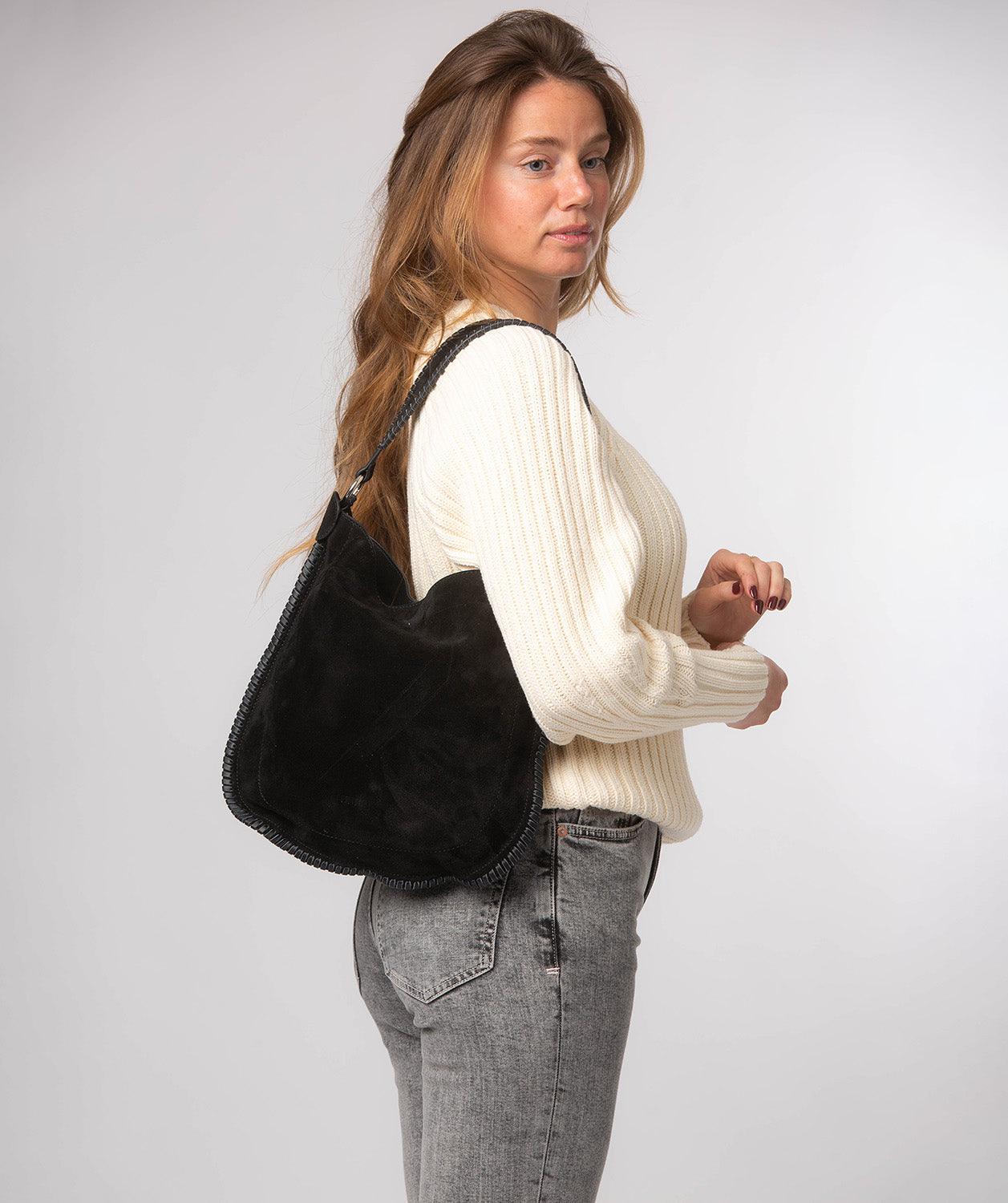 'Bonnie' Black Suede & Leather Shoulder Bag