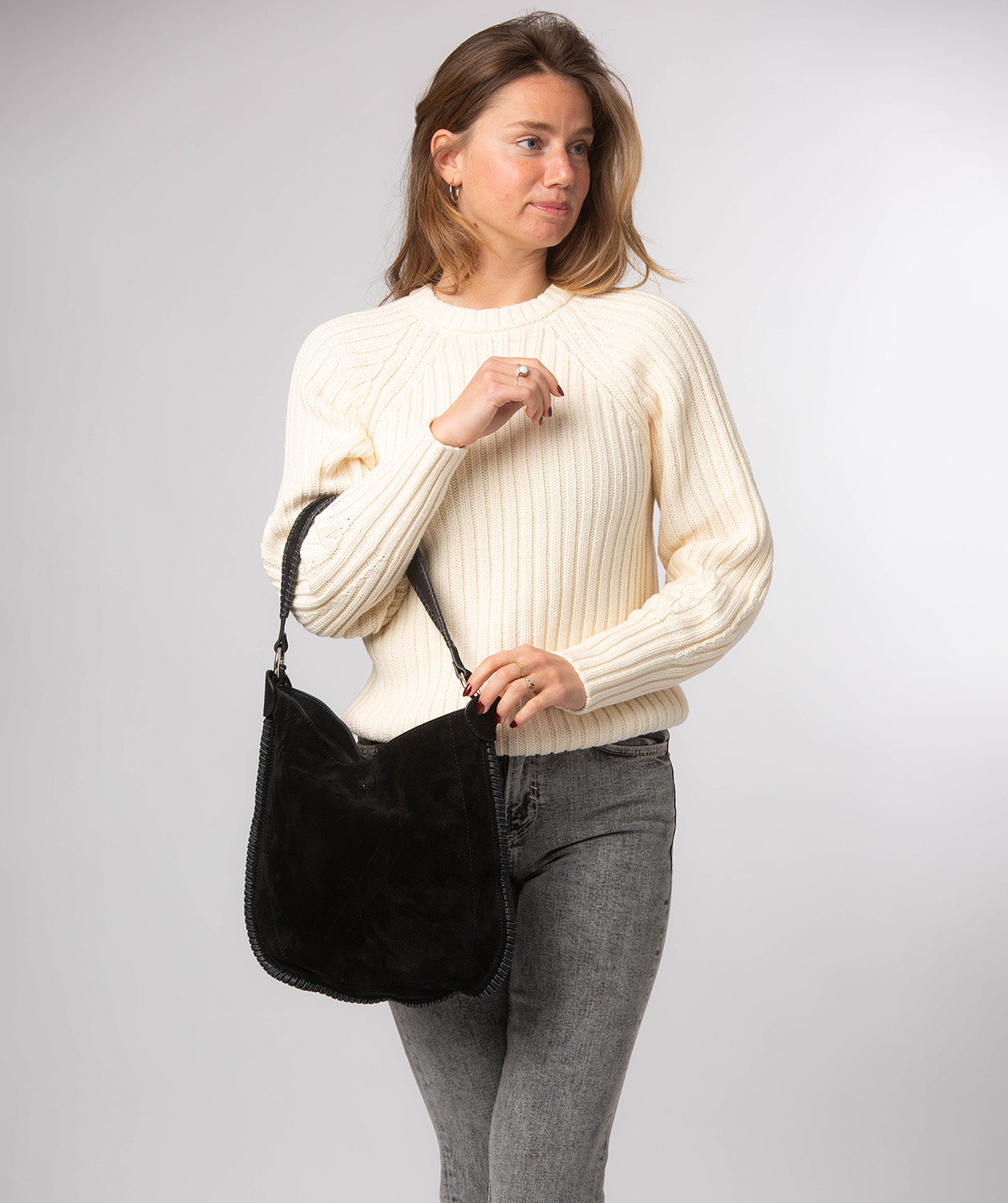 'Bonnie' Black Suede & Leather Shoulder Bag