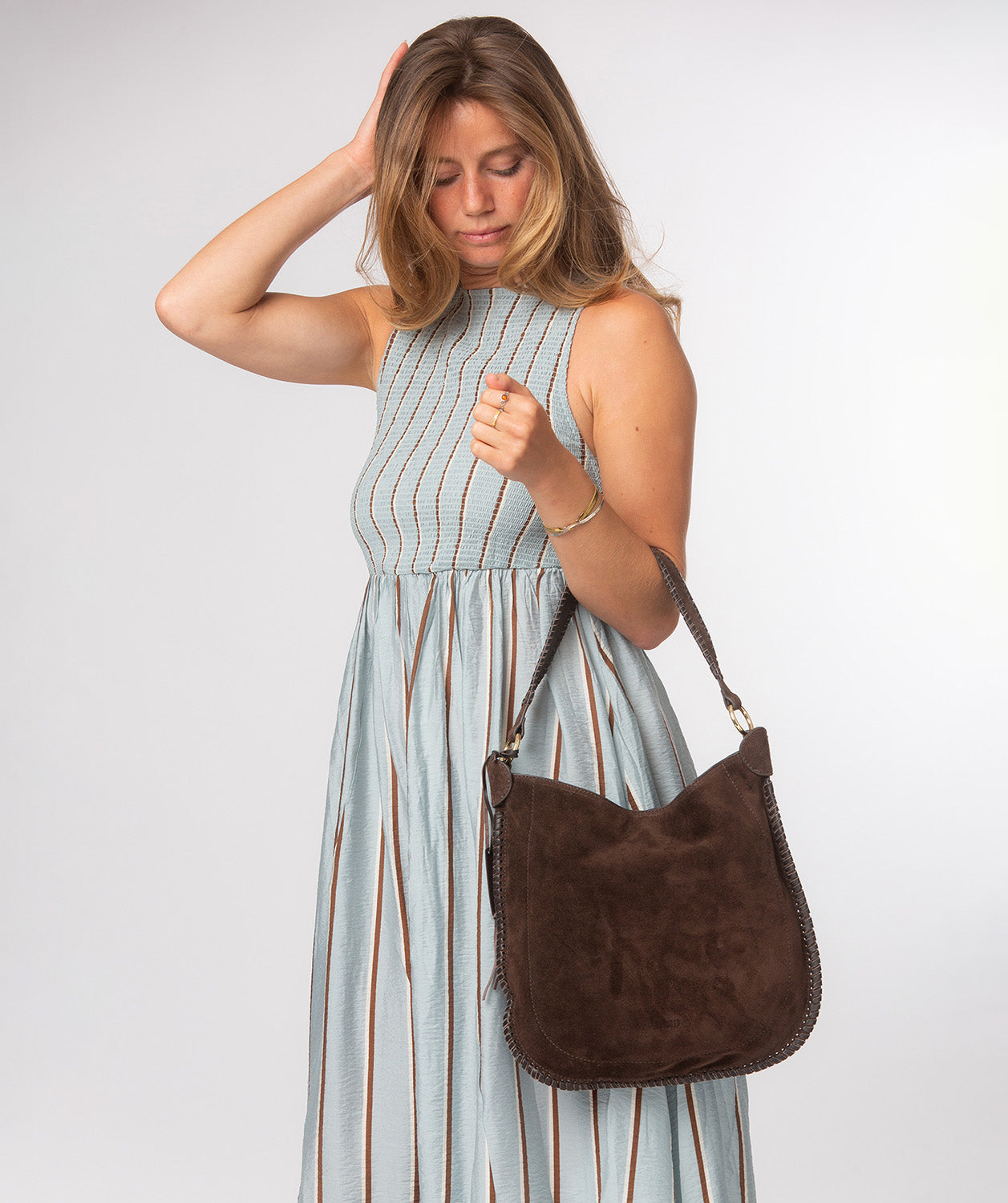'Bonnie' Cocoa Suede & Leather Shoulder Bag