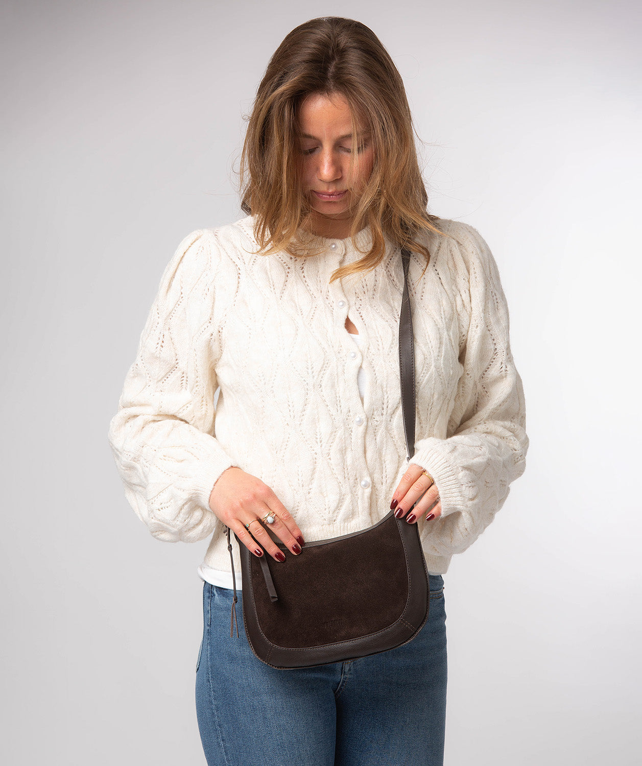 'Roisin' Cocoa Suede & Leather Cross Body Bag