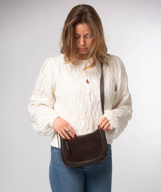 'Roisin' Cocoa Suede & Leather Cross Body Bag