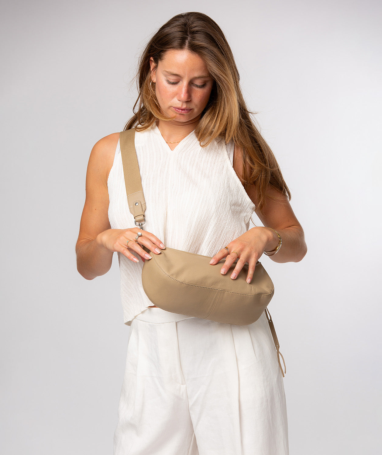 'Nuala' Beige Leather Cross Body Bag