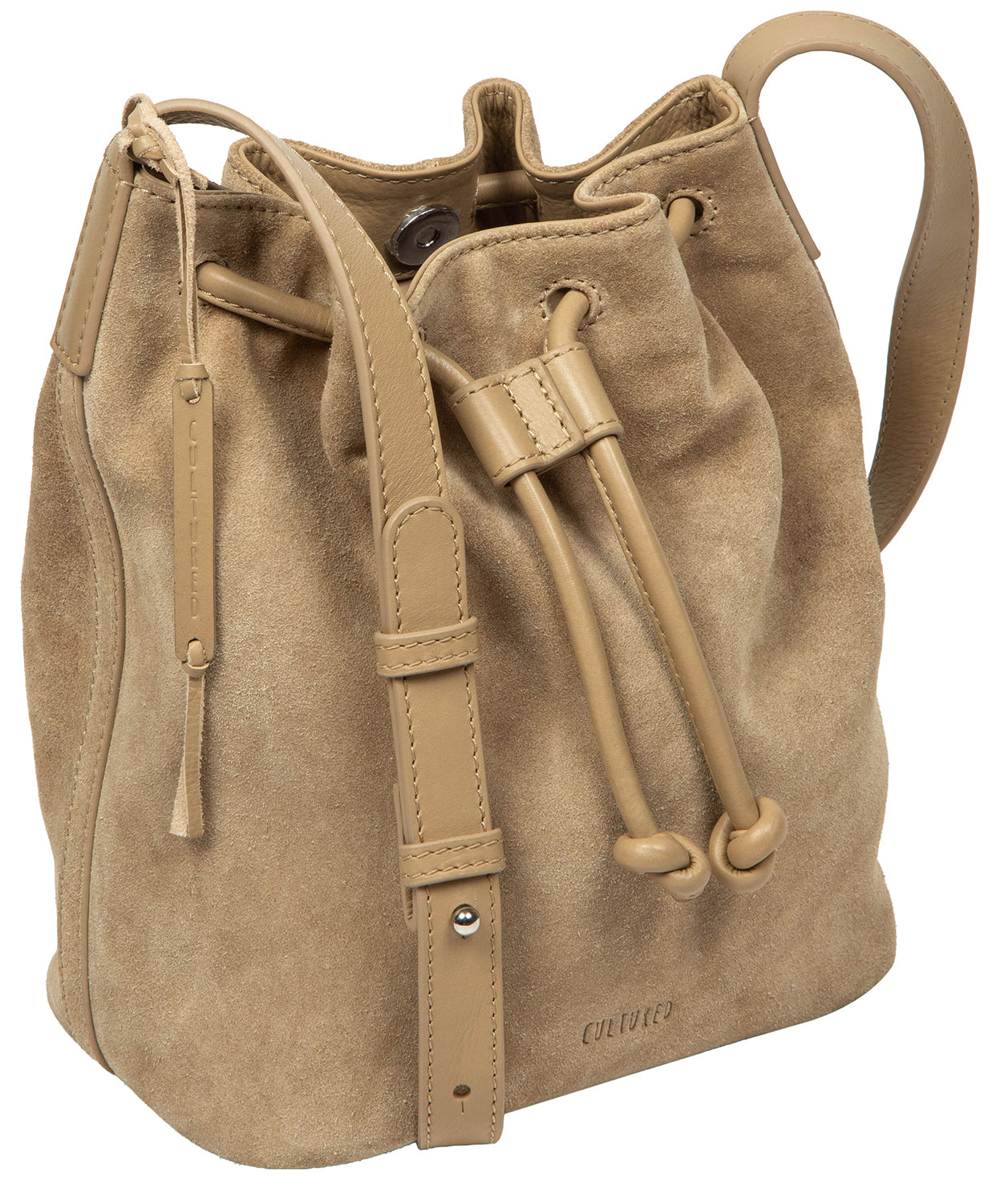 'Emerson' Beige Suede & Leather Shoulder Bag