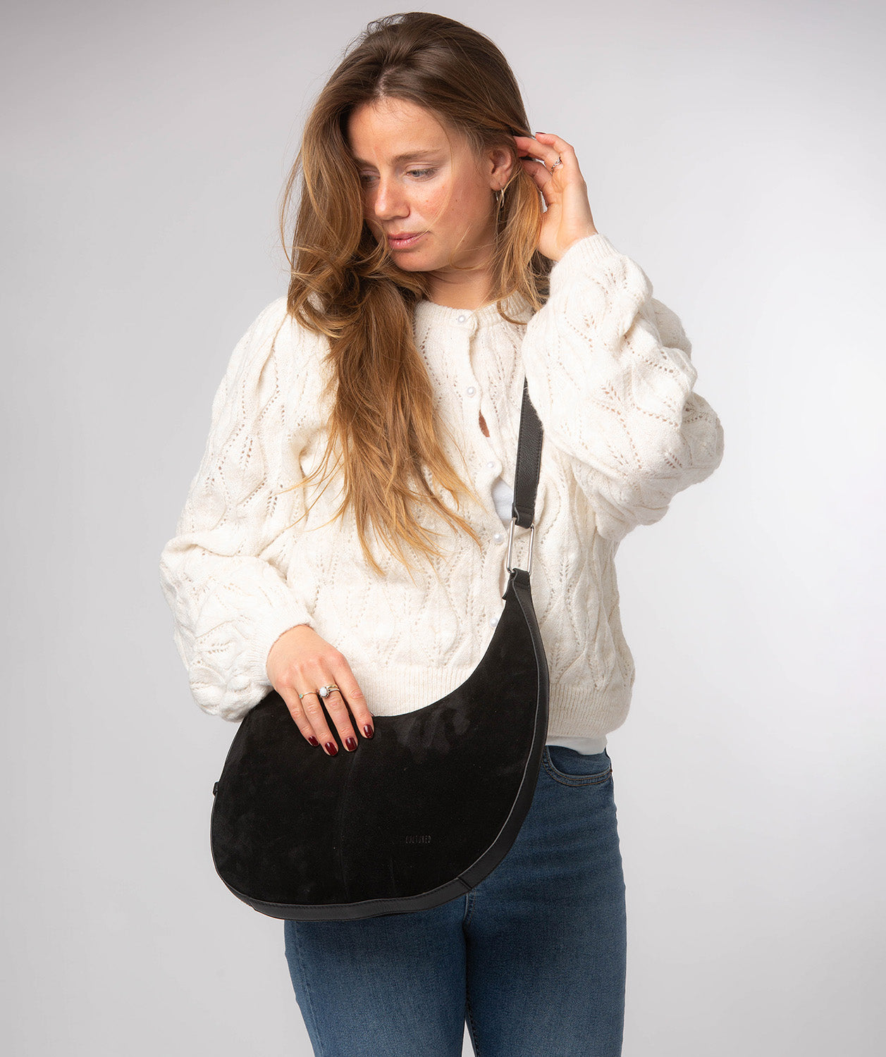 'Kacey' Black Suede & Leather Shoulder Bag