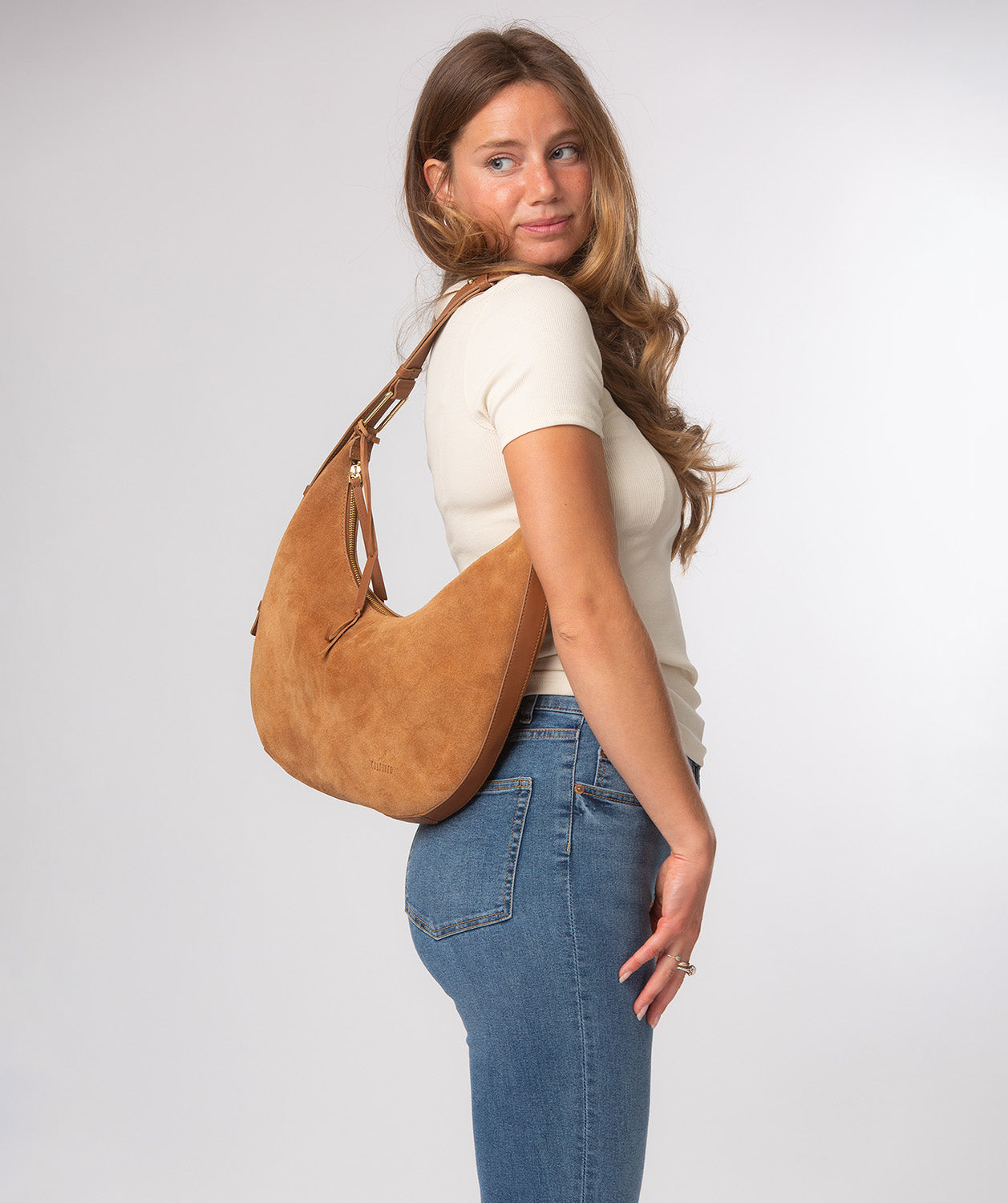 'Kacey' Tan Suede & Leather Shoulder Bag
