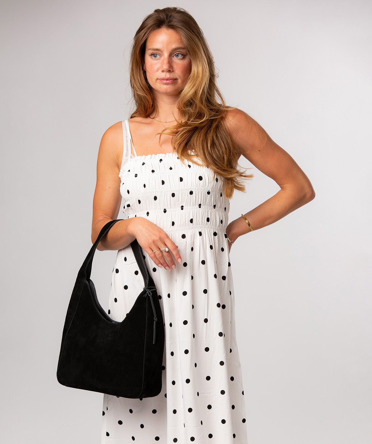 'Eloise' Black Suede & Leather Handbag