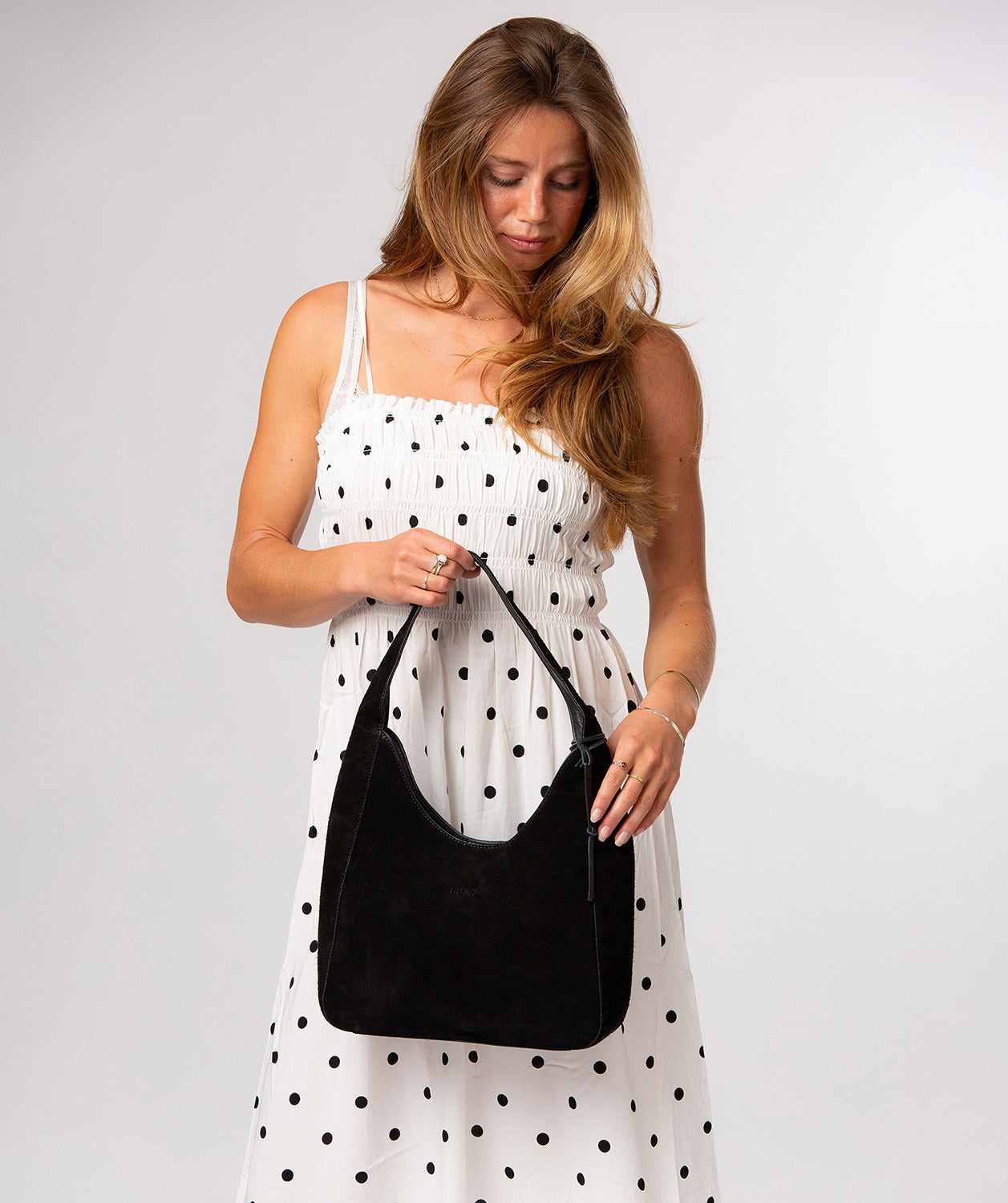 'Eloise' Black Suede & Leather Handbag