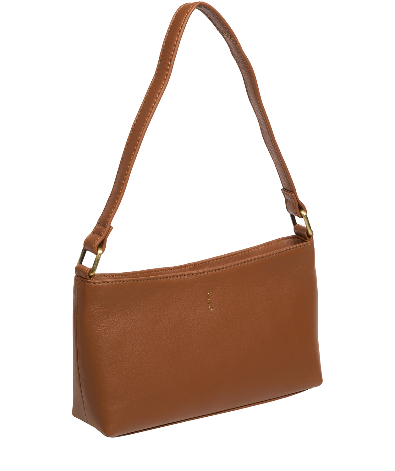 Depth and capacity view of tan leather grab bag