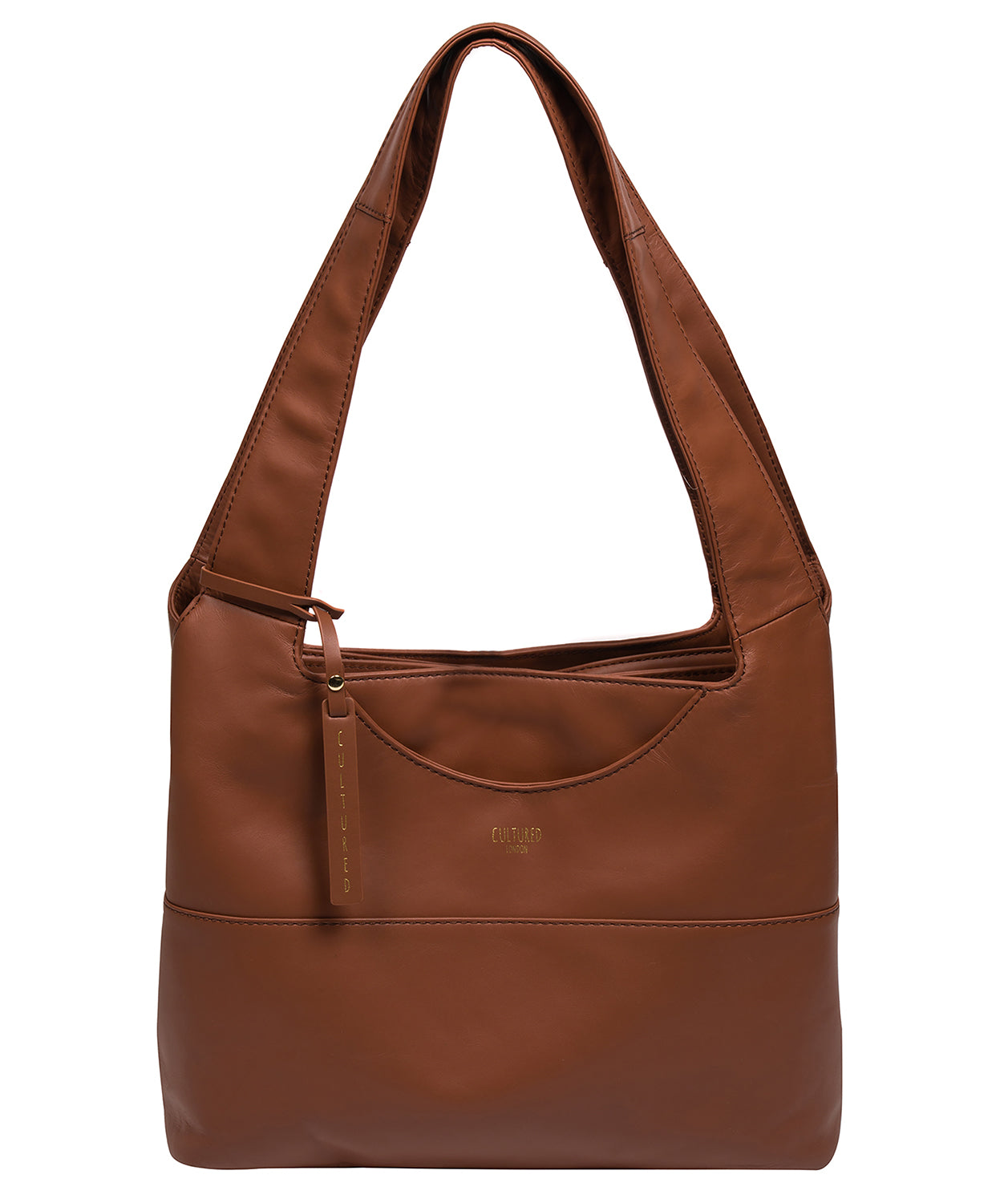 Ariel shoulder bag side profile showing leather handles