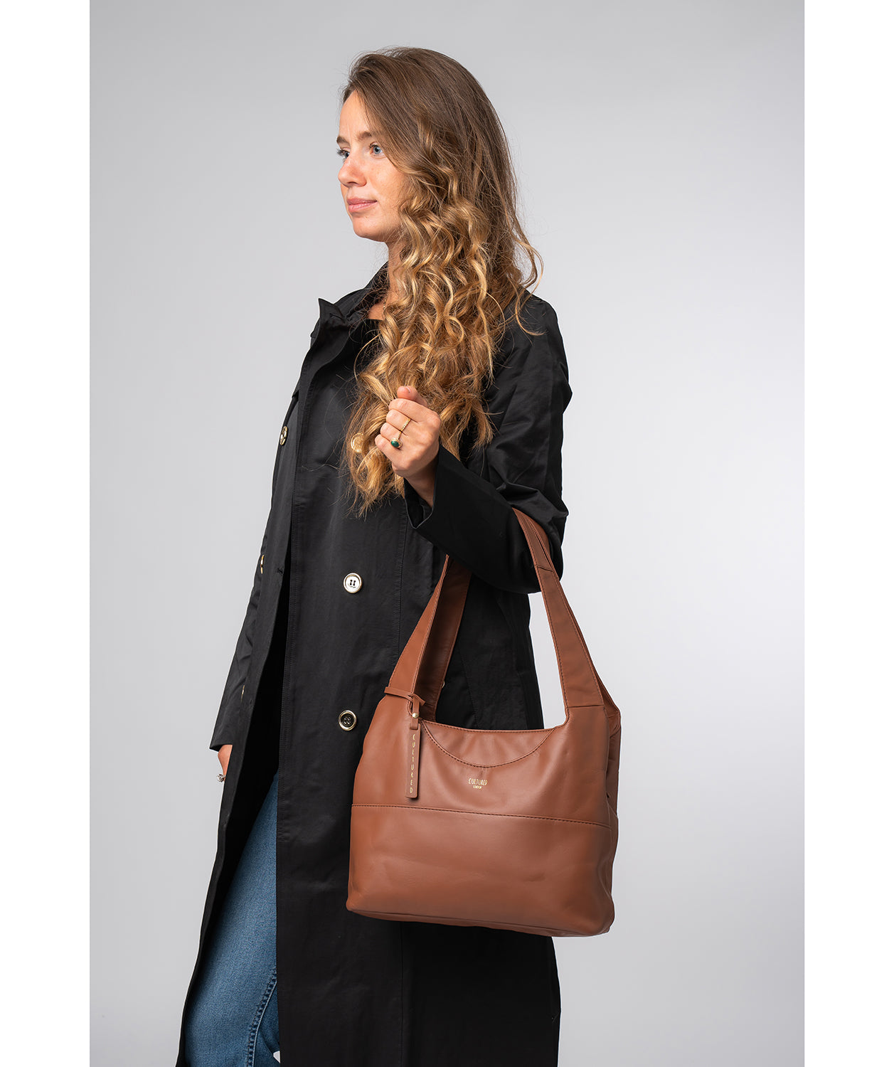 Cultured London Ariel oak Nappa leather shoulder bag front view