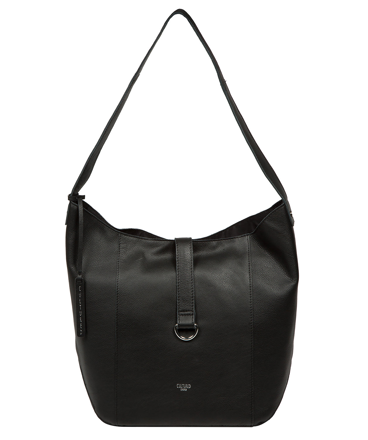 Cultured London Leilani black leather shoulder bag front view