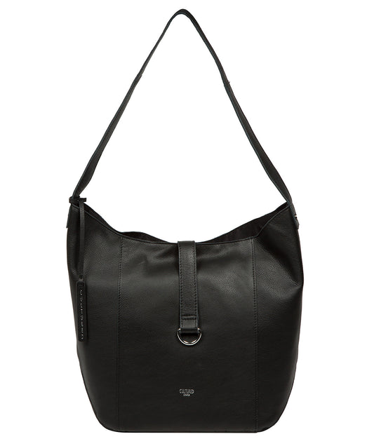 Cultured London Leilani black leather shoulder bag front view