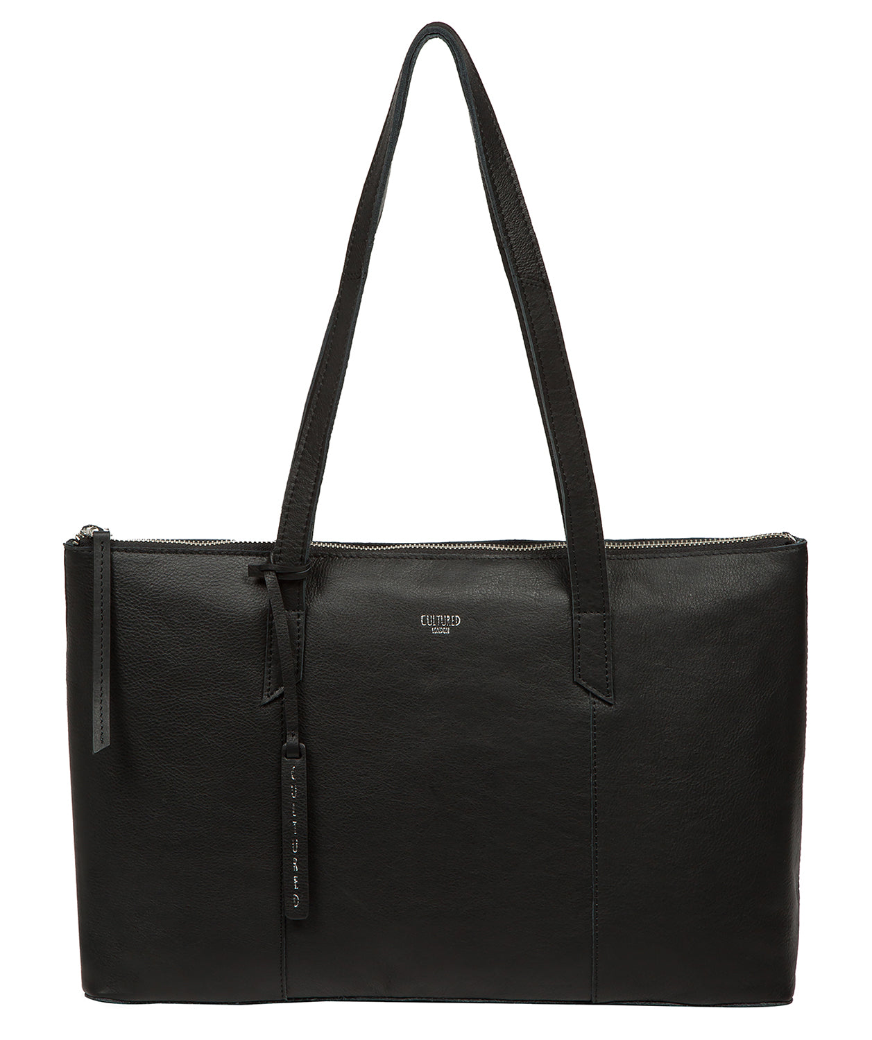 Cultured London Marlowe black leather tote bag front view