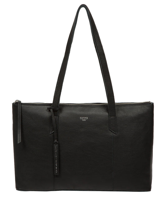 Cultured London Marlowe black leather tote bag front view