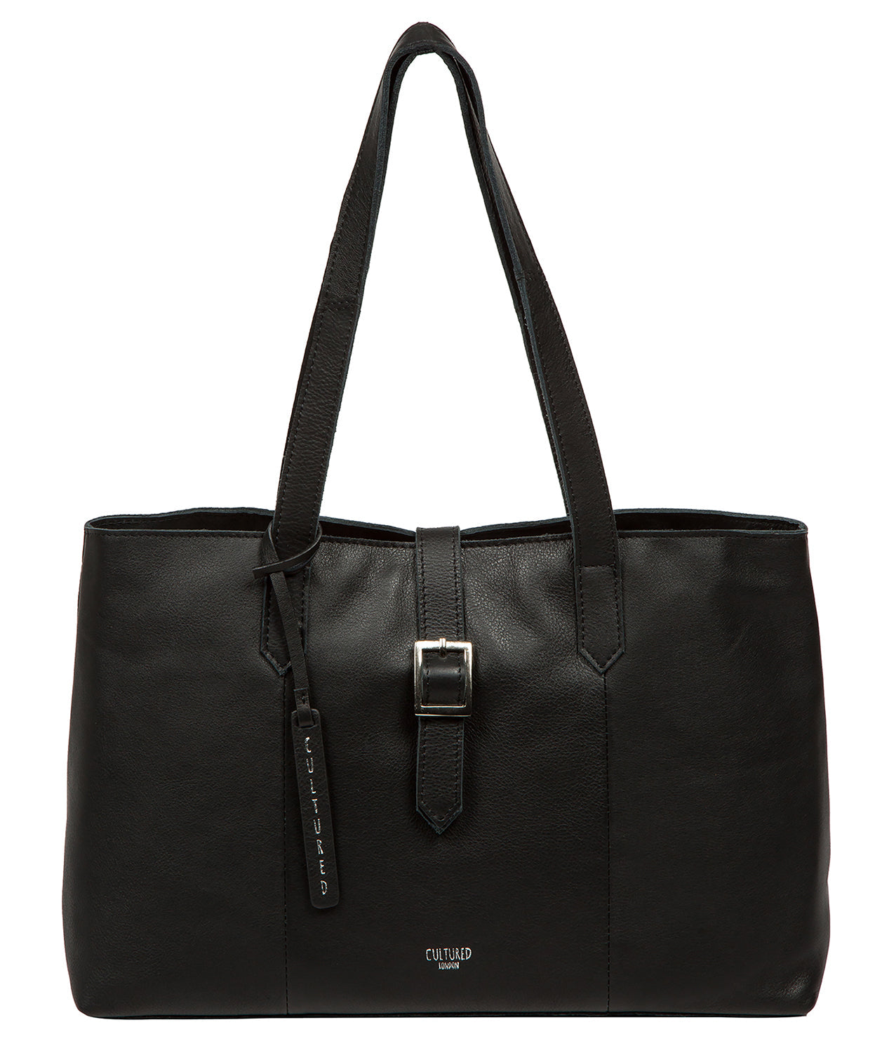 Cultured London Noelle black leather handbag front view