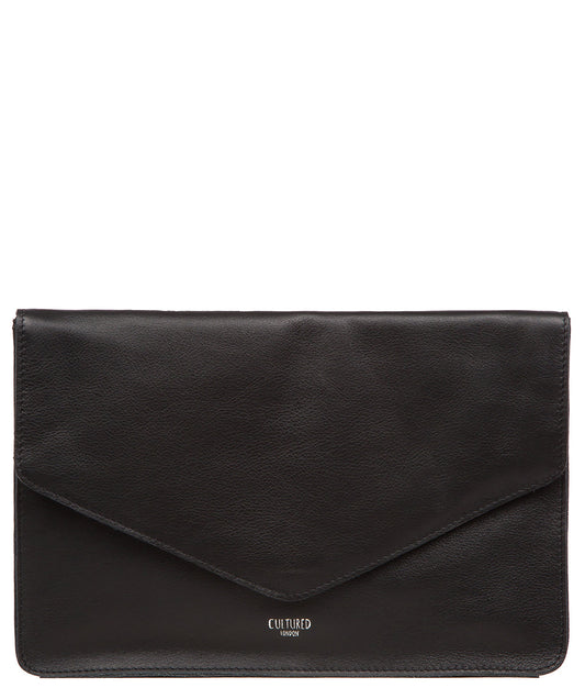 Cultured London Yara black leather clutch bag front view