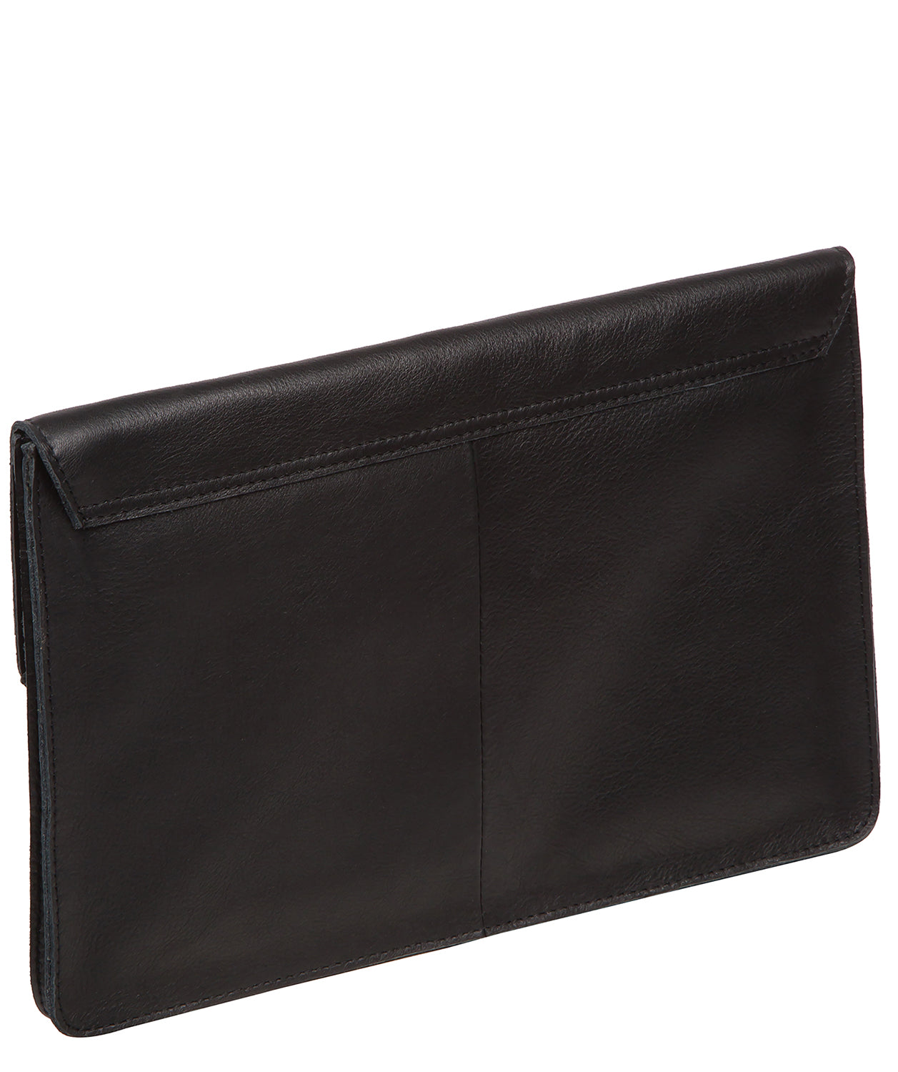 Black leather clutch interior with zipped and slip pockets