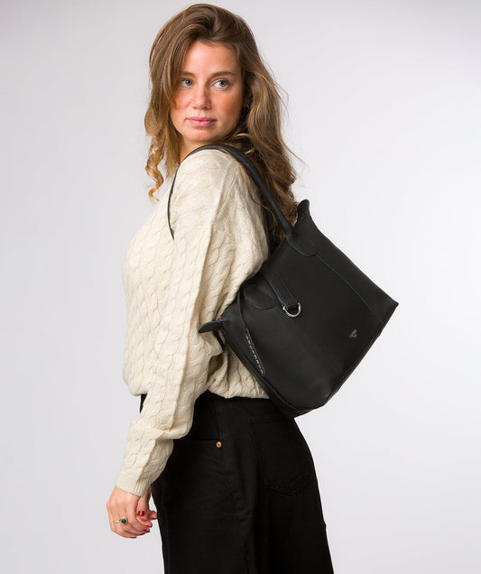 Cultured London Uma black leather tote bag front view