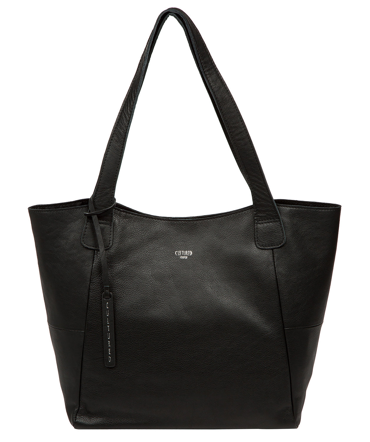 Cultured London Cami black leather tote bag front view