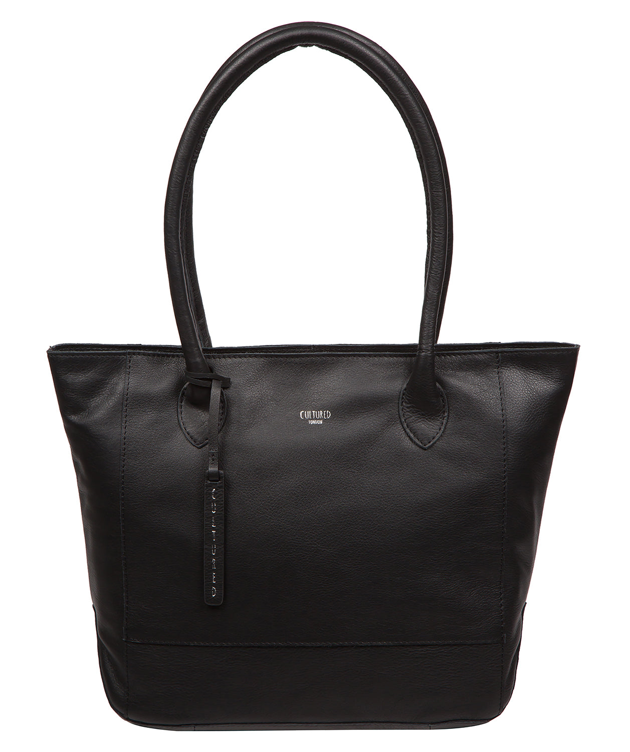 Cultured London Sabine black leather tote bag front view