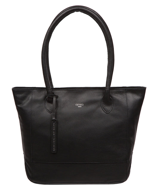 Cultured London Sabine black leather tote bag front view