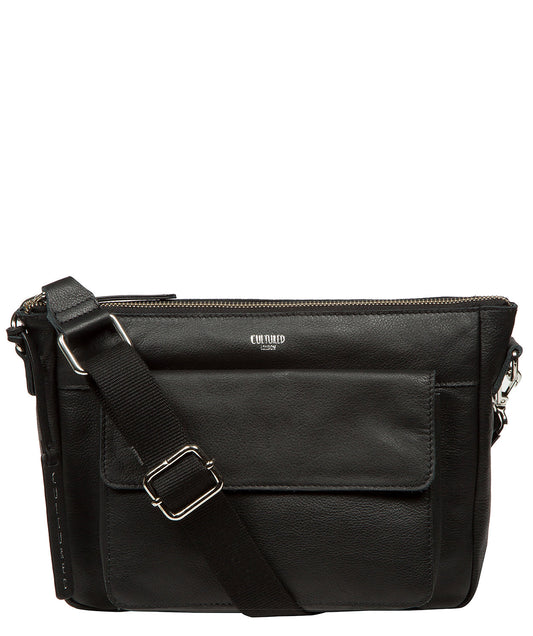 Cultured London Orly black leather crossbody bag front view