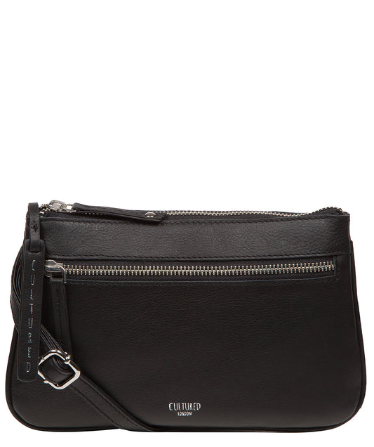 Cultured London Laurel black leather crossbody phone bag front view