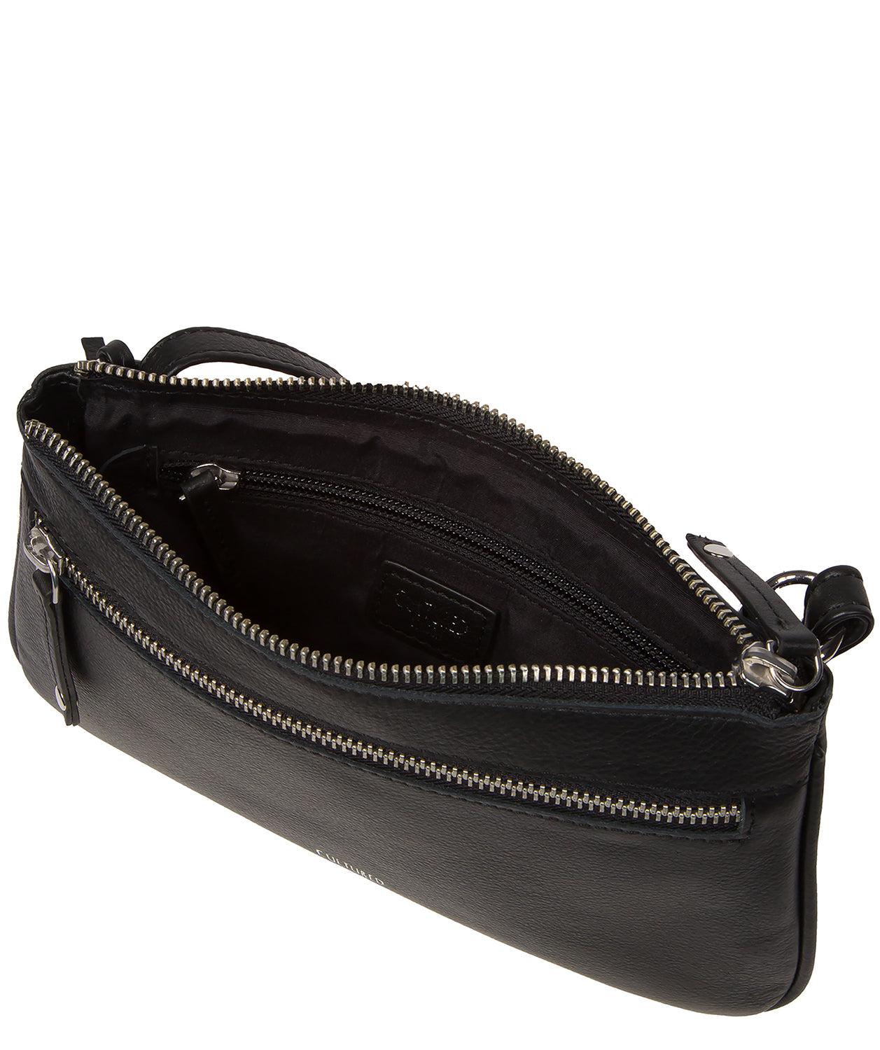 Front exterior zipped pocket detail with silver-tone hardware