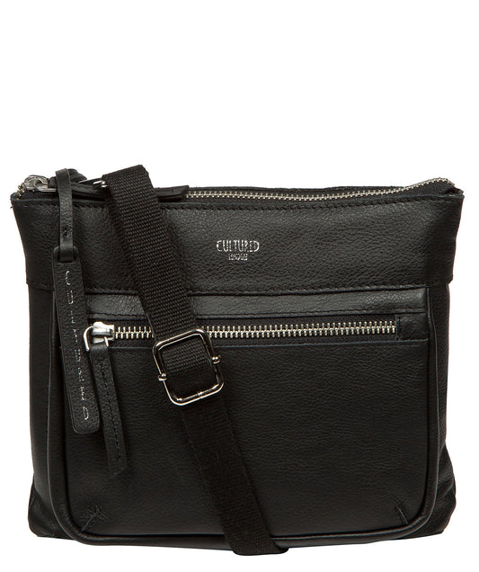 Cultured London Kaia black leather crossbody bag front view