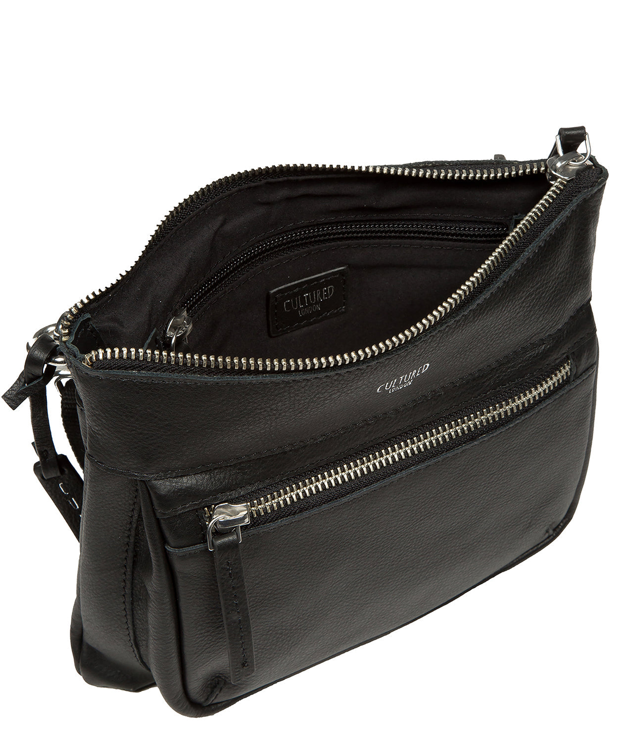 Exterior front zipped pocket and silver metal hardware detail