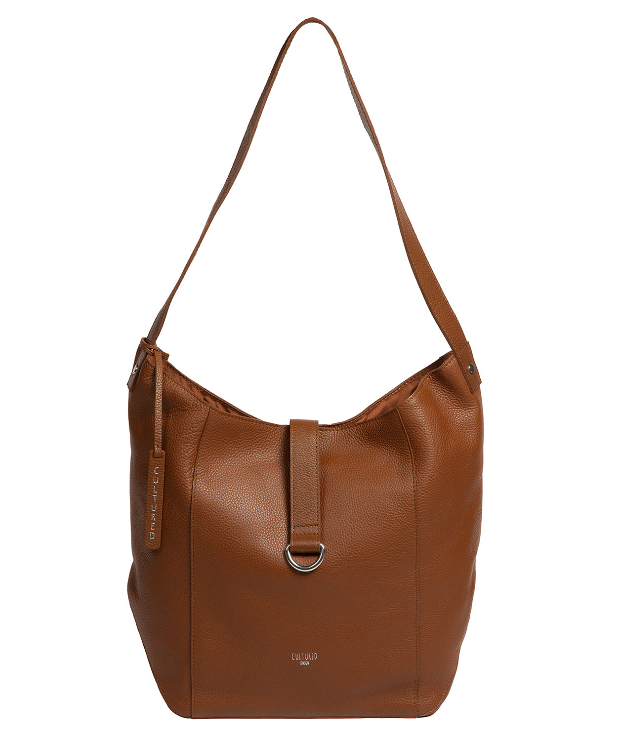 Cultured London Leilani tan leather shoulder bag front view