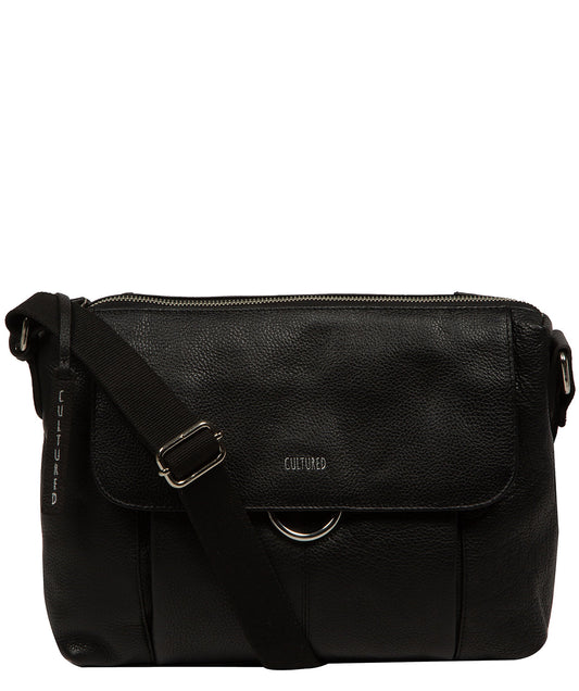 Cultured London Cherry black leather shoulder bag front view