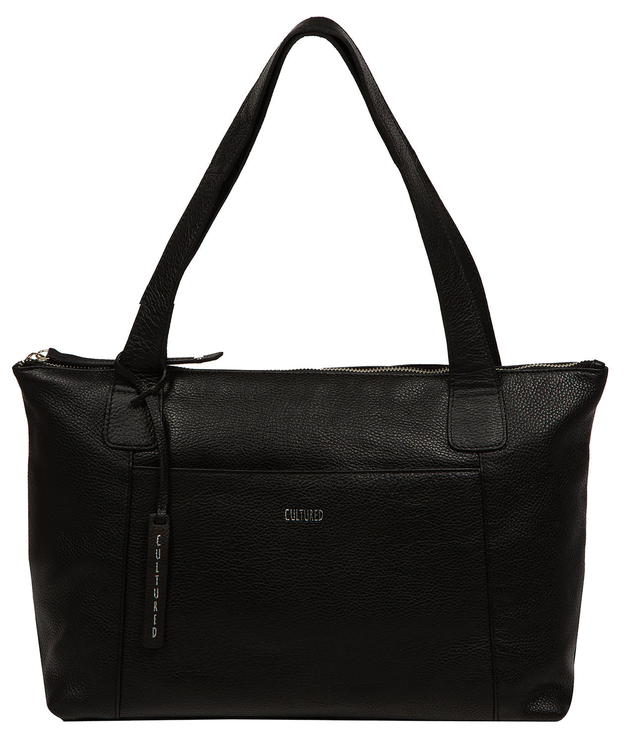 Cultured London Marina black pebble grain leather tote bag front view