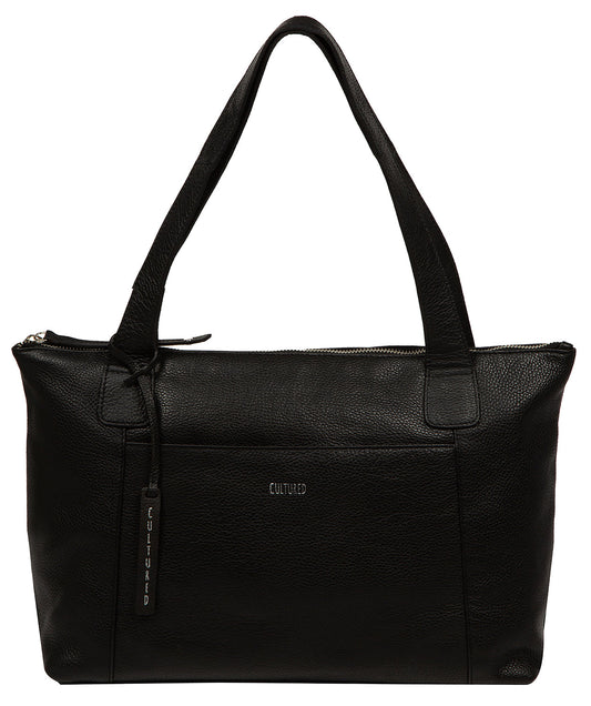Cultured London Marina black pebble grain leather tote bag front view