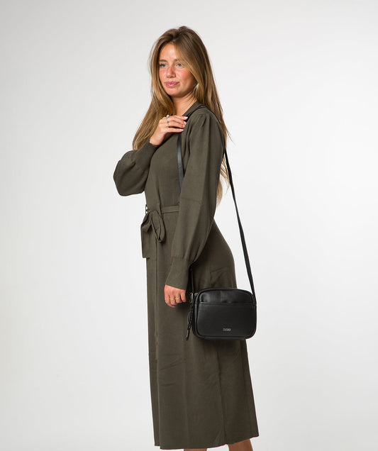 Cultured London Ariella black leather crossbody bag front view