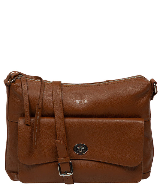 Cultured London Sylvie rich tan leather shoulder bag front view