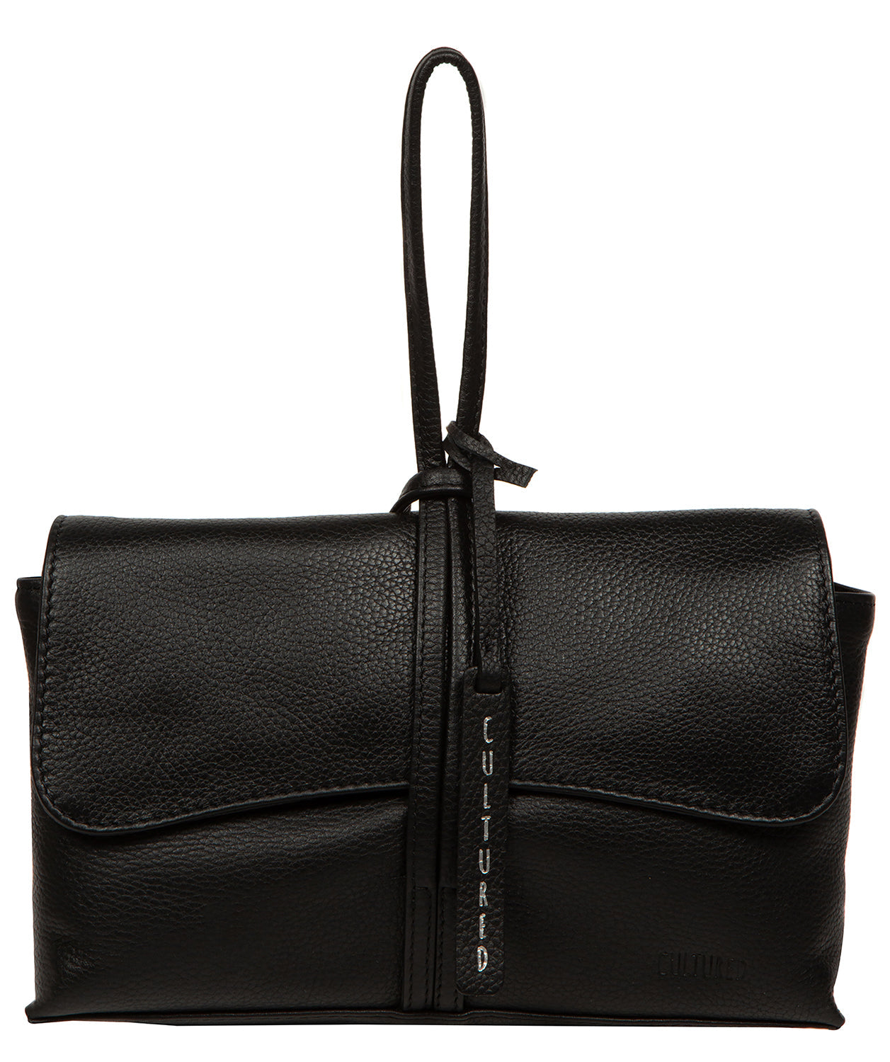 Cultured London Nerissa black leather mini clutch bag front view