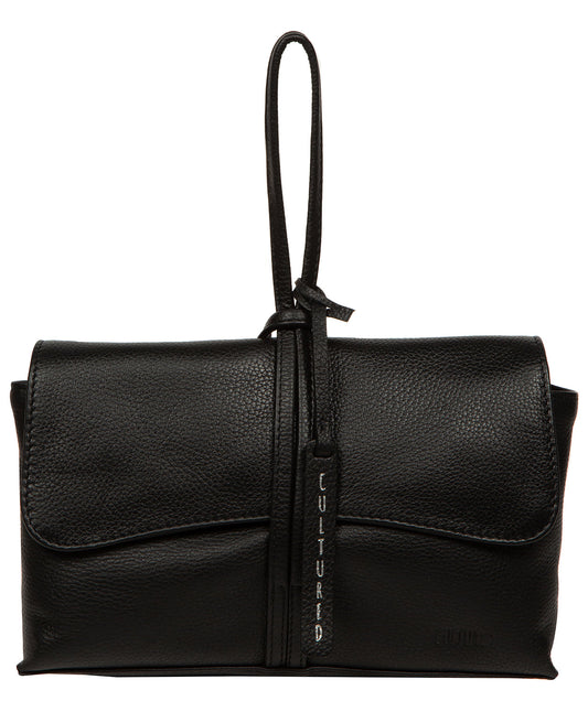 Cultured London Nerissa black leather mini clutch bag front view